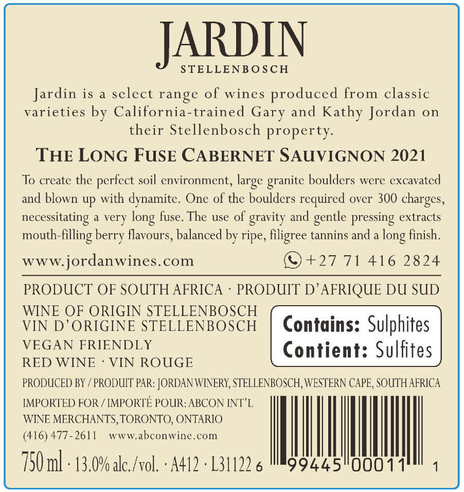 CABERNET SAUVIGNON 2022, The Long Fuse, Jardin, Stellenbosch, South Africa