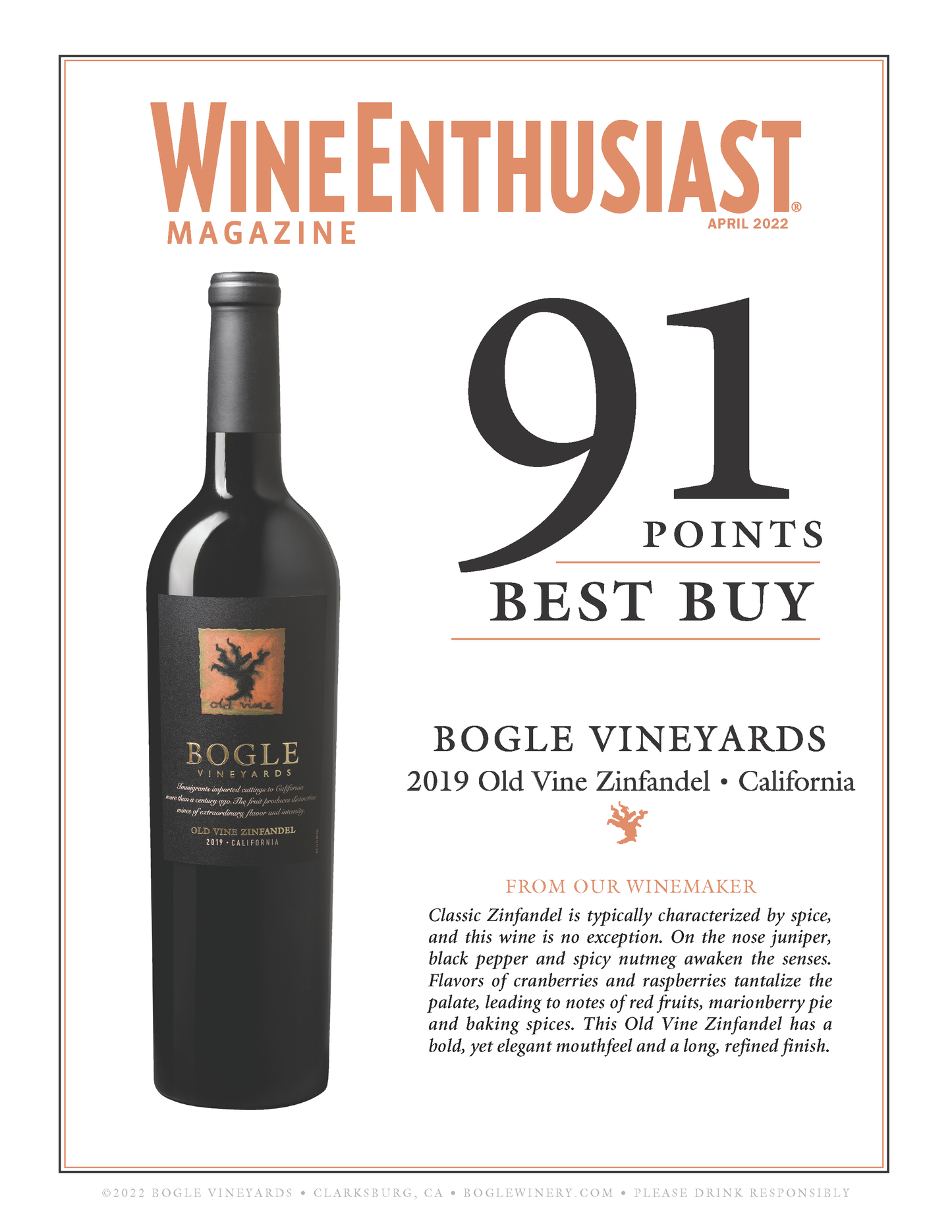 ZINFANDEL 2022 Old Vine, Bogle Vineyards, California, U.S.A.